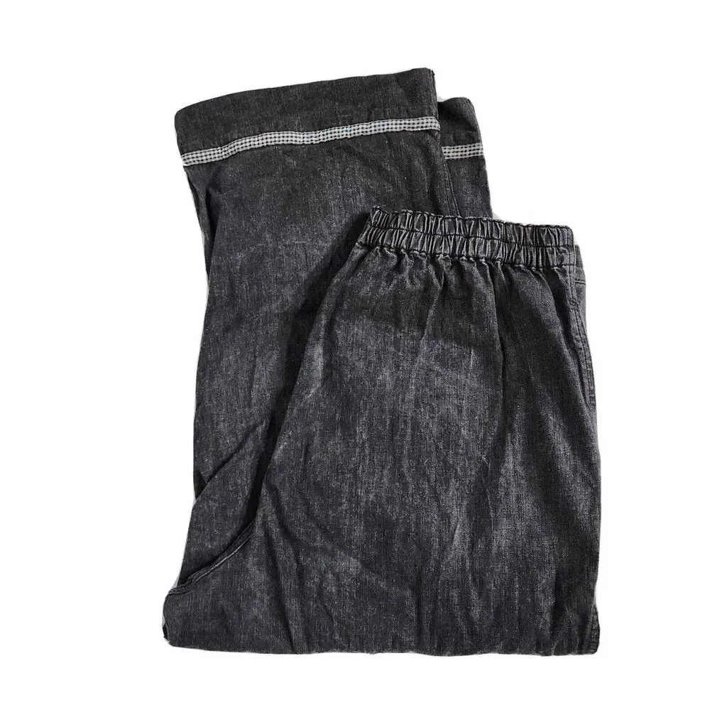 Denim & Co Womens Pants Large Classic Waist Stretch Twill Cropped Black A87541